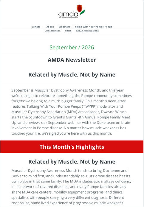 Cover of the AMDA September 2026 Newsletter, 'Related by Muscle, Not by Name' — download the PDF